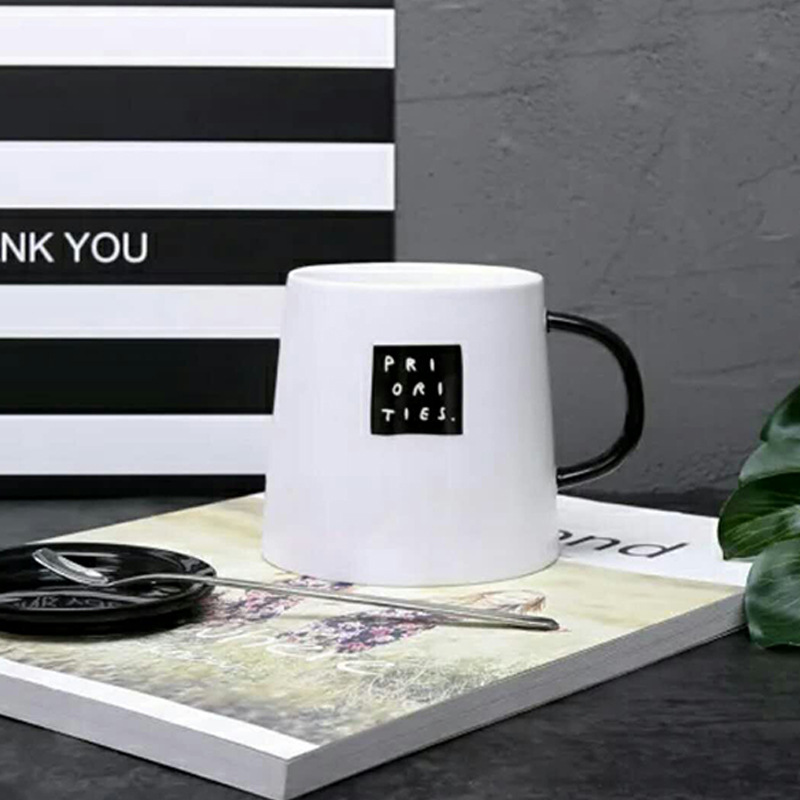 义乌好货 现货供应新款创意几何图案陶瓷杯带盖勺办公室牛奶咖啡早餐马克杯-1006/36591详情图6