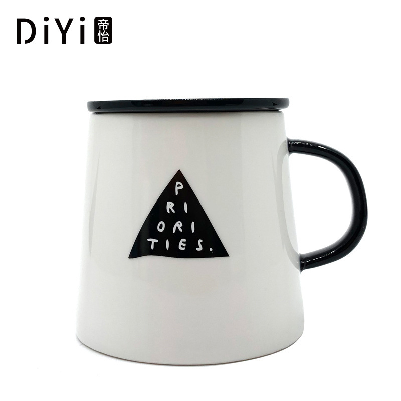 义乌好货 现货供应新款创意几何图案陶瓷杯带盖勺办公室牛奶咖啡早餐马克杯-1006/36591详情图7