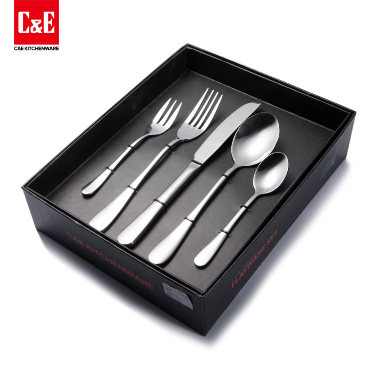 Yiwu Selection C&E creative kitchen utensils and appliances manufacturers direct 304 stainless steel silver tableware 5 sets