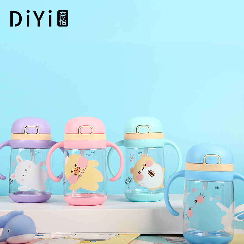 Yiwu Good Goods New Cute Cartoon Children's Straw Cup Environmental Plastic Drop Resistant Leakproof Baby Outdoor Transparent Single-Layer Learning Cup -1006/36591 details Picture