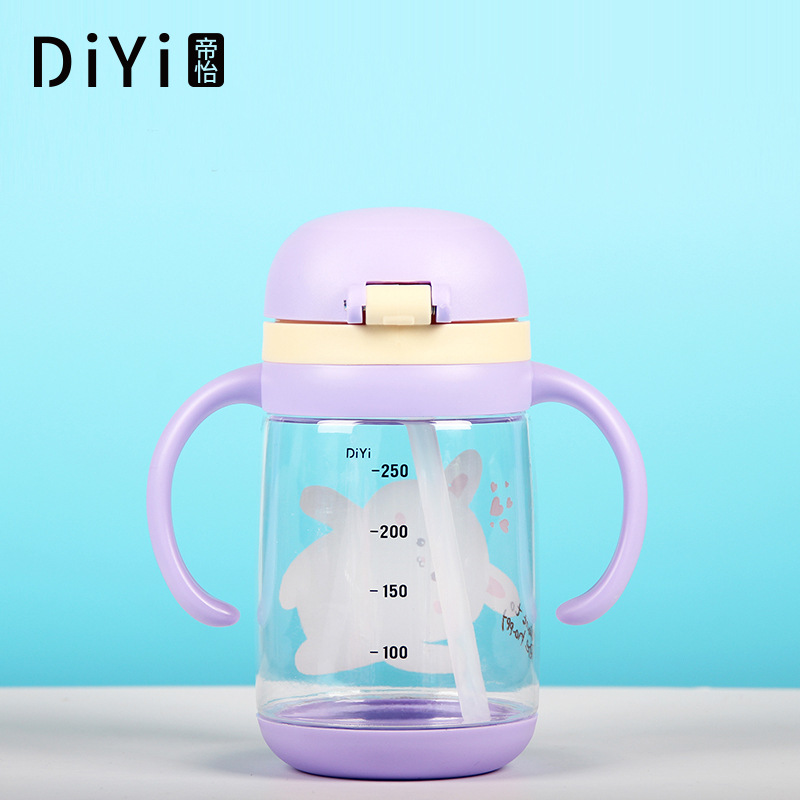Yiwu Good Goods New Cute Cartoon Children's Straw Cup Environmental Plastic Drop Resistant Leakproof Baby Outdoor Transparent Single-Layer Learning Cup -1006/36591 Item Picture