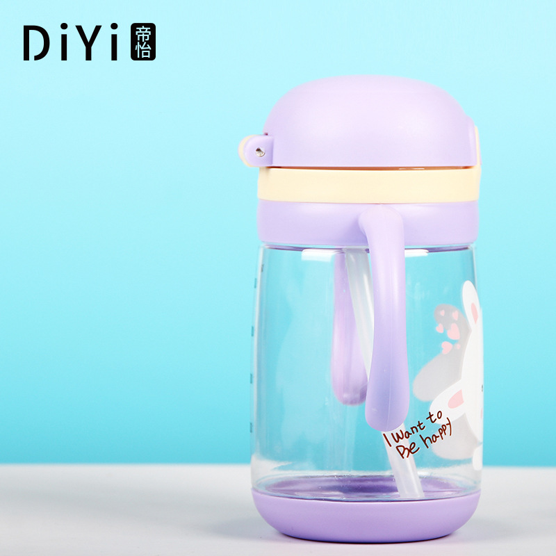 Yiwu Good Goods New Cute Cartoon Children's Straw Cup Environmental Plastic Drop Resistant Leakproof Baby Outdoor Transparent Single-Layer Learning Cup -1006/36591 undefined