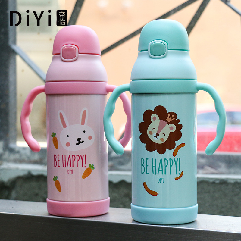 Yiwu Good Goods Stock Supply Cute Straw Children's Thermos Cup Bao Bao Vacuum 304 Strap Handle Portable Water Cup Pot Wholesale -1006/36591 details Picture