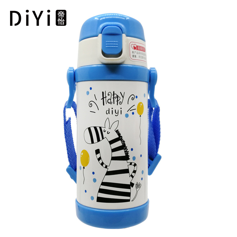 Yiwu Good Goods Cute Animal Student Thermos Cup 304 Stainless Steel Double Cover With Straw Strap Portable Baby Outdoor Water Cup -1006/36591 undefined