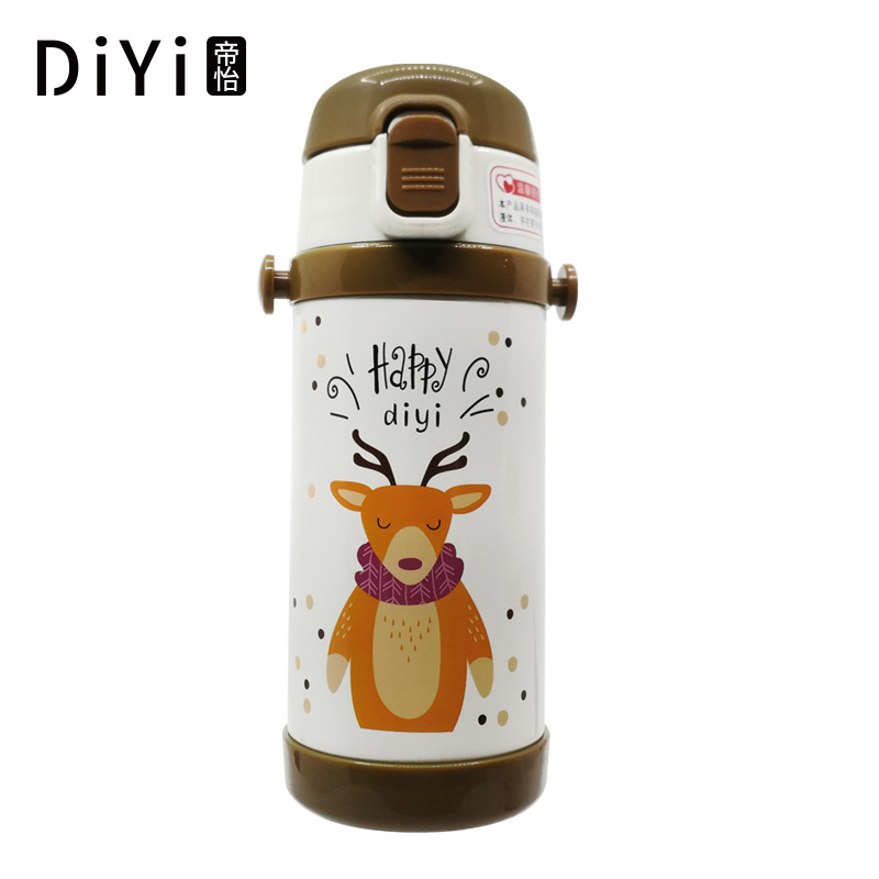 Yiwu Good Goods Cute Animal Student Thermos Cup 304 Stainless Steel Double Cover With Straw Strap Portable Baby Outdoor Water Cup -1006/36591 undefined