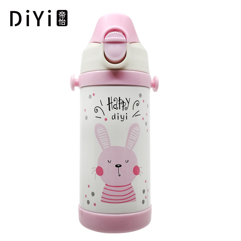 Yiwu Good Goods Cute Animal Student Thermos Cup 304 Stainless Steel Double Cover With Straw Strap Portable Baby Outdoor Water Cup -1006/36591 undefined