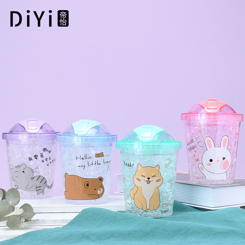 义乌好货 创意礼品韩版夏日冰杯 学生抖音潮流双层制冷冰杯可爱卡通碎冰杯-1006/36591
