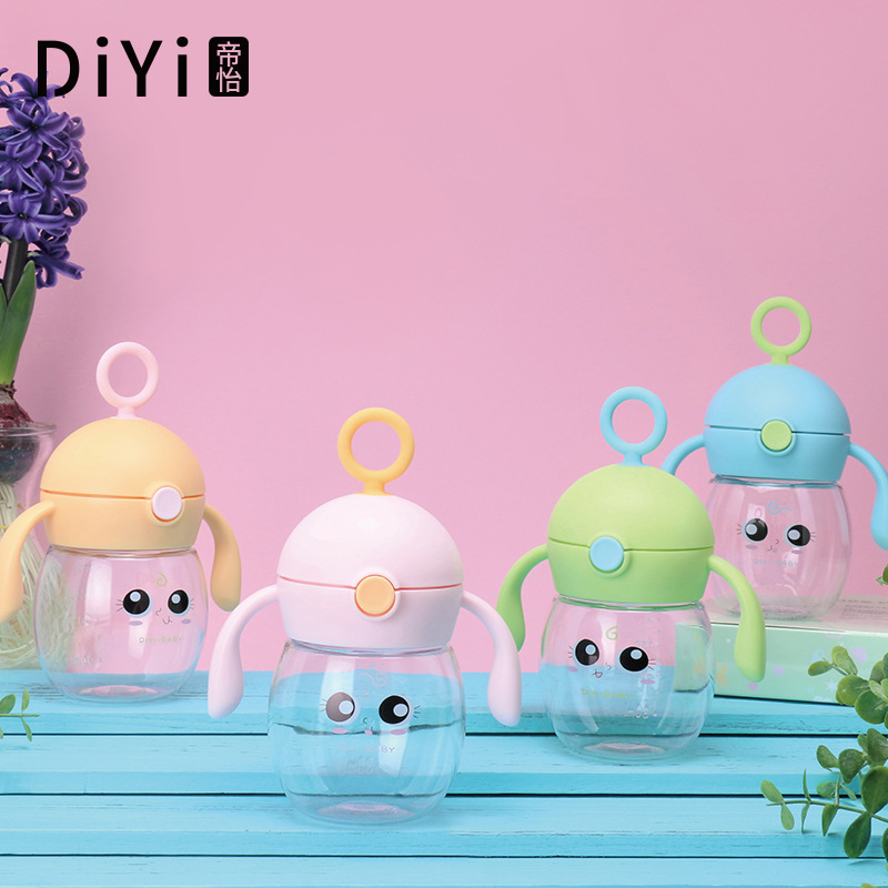 Yiwu Good Goods Cute Expression Tritan Children's Straw Water Cup Baby Safety Material Fall Resistant Strap Handle Portable Drinking Cup -1006/36591 details Picture
