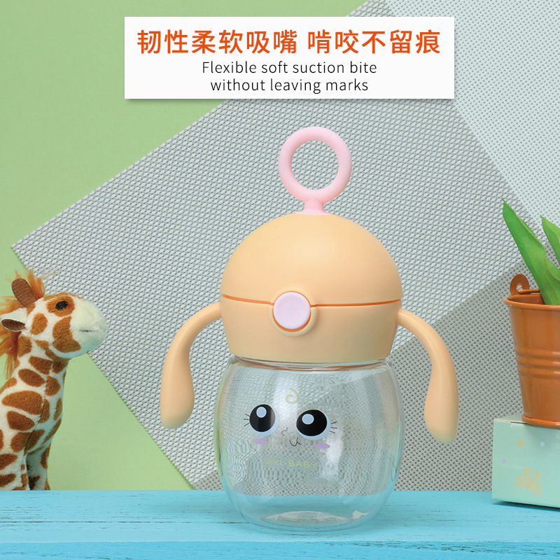Yiwu Good Goods Cute Expression Tritan Children's Straw Water Cup Baby Safety Material Fall Resistant Strap Handle Portable Drinking Cup -1006/36591 undefined
