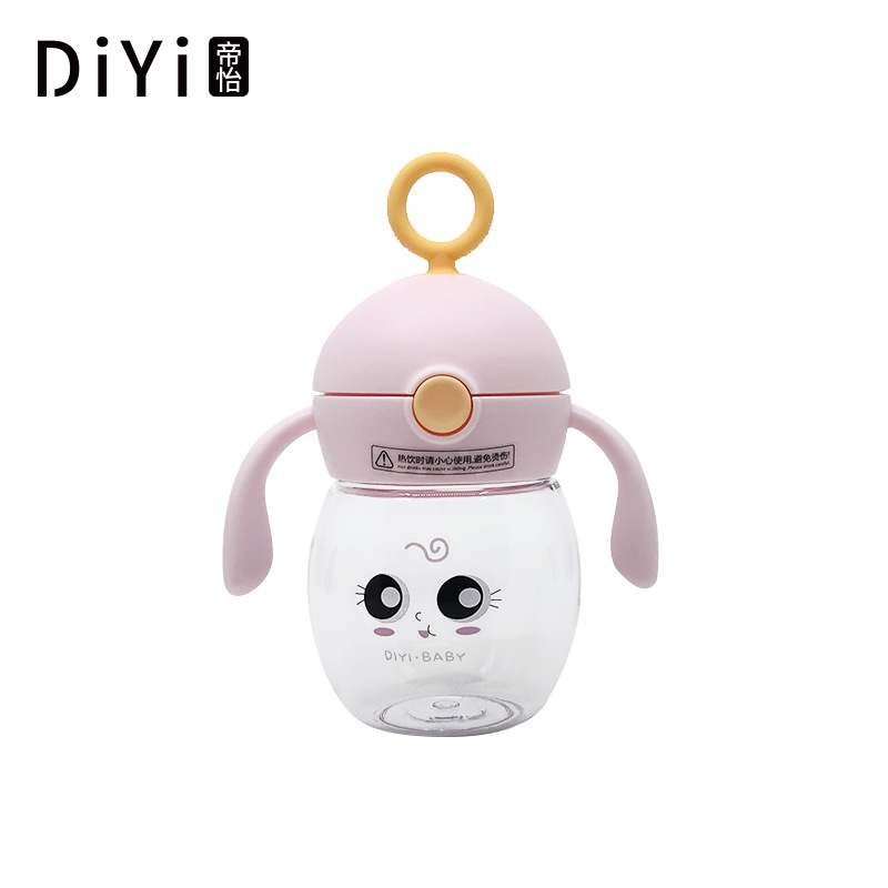 Yiwu Good Goods Cute Expression Tritan Children's Straw Water Cup Baby Safety Material Fall Resistant Strap Handle Portable Drinking Cup -1006/36591 undefined