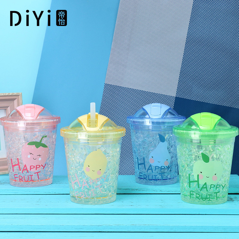 Yiwu Good Goods Summer Creative Cute Fruit Straw Ice Cup Female Students Korean Version Fashion Double Trend Push Lid Refrigeration Cup Gift -1006/36591