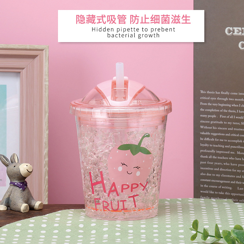 Yiwu Good Goods Summer Creative Cute Fruit Straw Ice Cup Female Students Korean Version Fashion Double Trend Push Lid Refrigeration Cup Gift -1006/36591 Item Picture