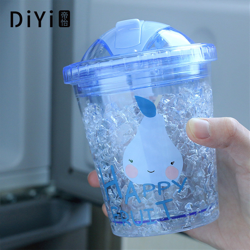 Yiwu Good Goods Summer Creative Cute Fruit Straw Ice Cup Female Students Korean Version Fashion Double Trend Push Lid Refrigeration Cup Gift -1006/36591 undefined