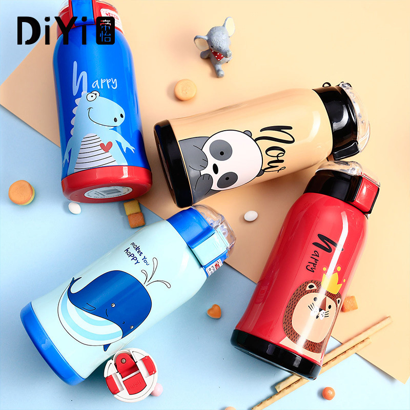 Yiwu good goods factory direct sales creative children students straw thermal kettle cartoon double cover strap stainless steel thermos cup department store -1006/36591 thumbnail
