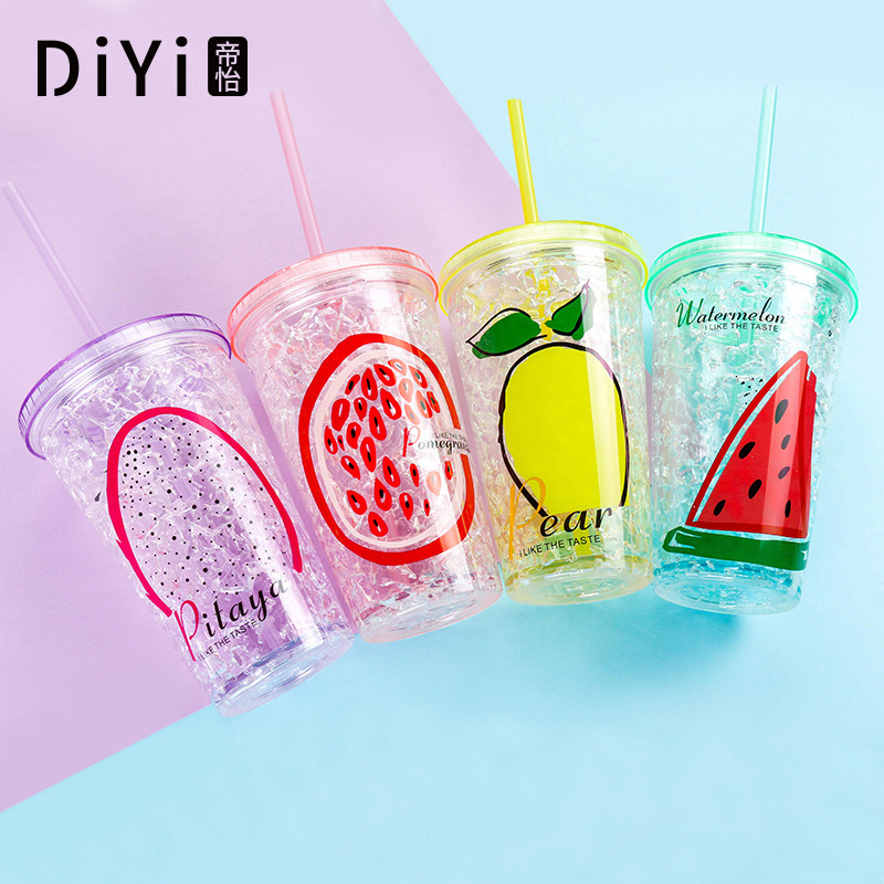 Factory Direct Sales New Creative Double-Layer Large Capacity Portable Student Plastic Straw Drink Cold Cup Gel Ice Cup -1006/36591 Specification drawing