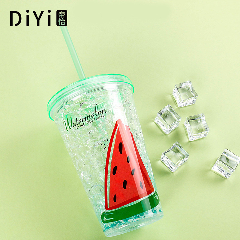 Factory Direct Sales New Creative Double-Layer Large Capacity Portable Student Plastic Straw Drink Cold Cup Gel Ice Cup -1006/36591 Application Scenario