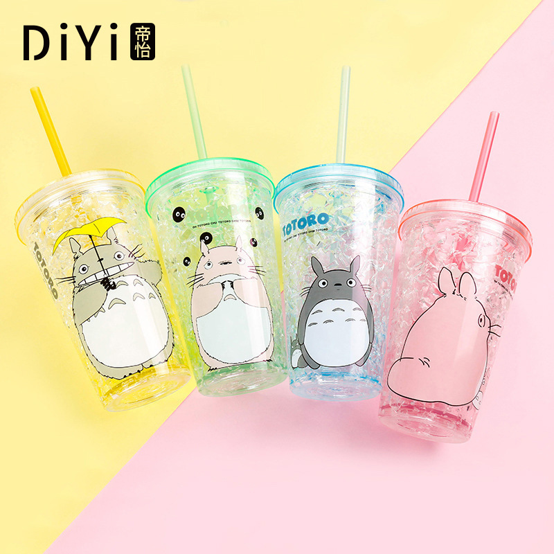 Factory Direct Sales New Creative Double-Layer Large Capacity Portable Student Plastic Straw Drink Cold Cup Gel Ice Cup -1006/36591 Item Picture