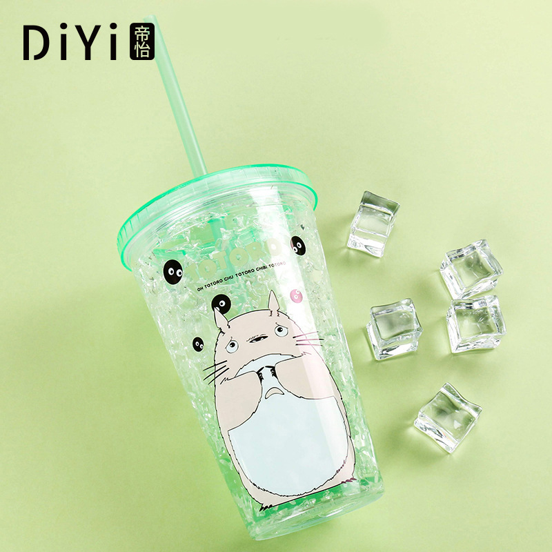 Factory Direct Sales New Creative Double-Layer Large Capacity Portable Student Plastic Straw Drink Cold Cup Gel Ice Cup -1006/36591 undefined