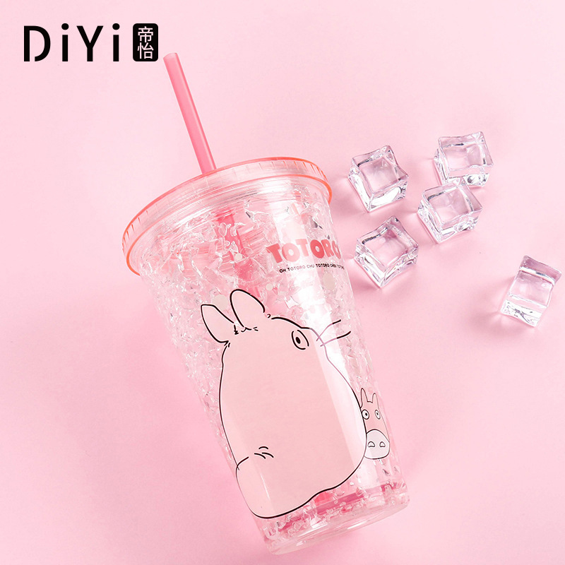 Factory Direct Sales New Creative Double-Layer Large Capacity Portable Student Plastic Straw Drink Cold Cup Gel Ice Cup -1006/36591 undefined