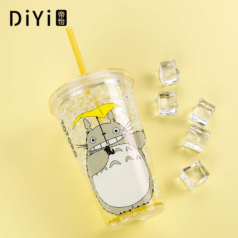 Factory Direct Sales New Creative Double-Layer Large Capacity Portable Student Plastic Straw Drink Cold Cup Gel Ice Cup -1006/36591 undefined