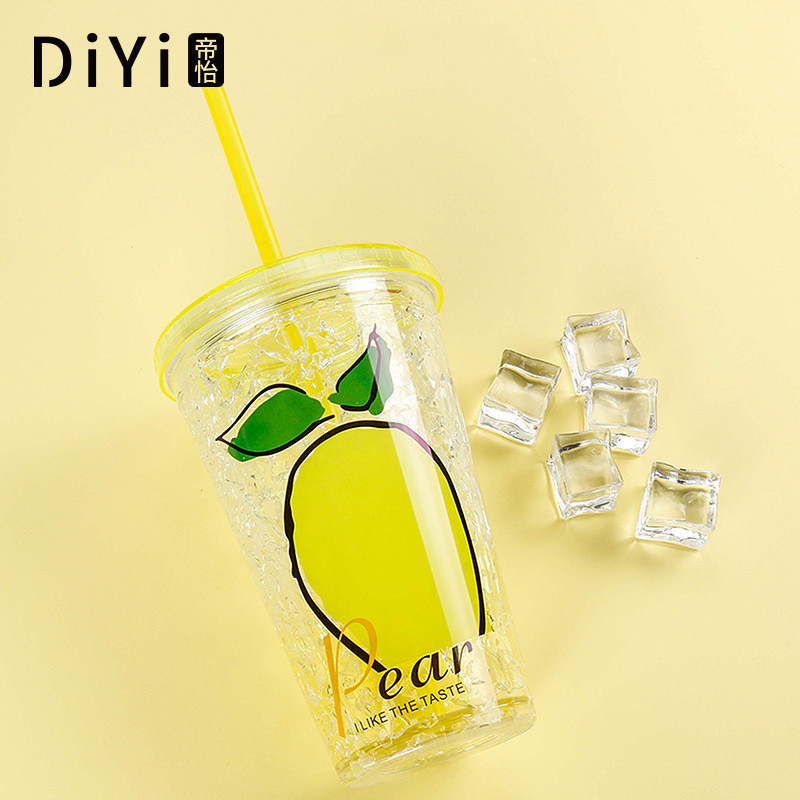 Factory Direct Sales New Creative Double-Layer Large Capacity Portable Student Plastic Straw Drink Cold Cup Gel Ice Cup -1006/36591 undefined