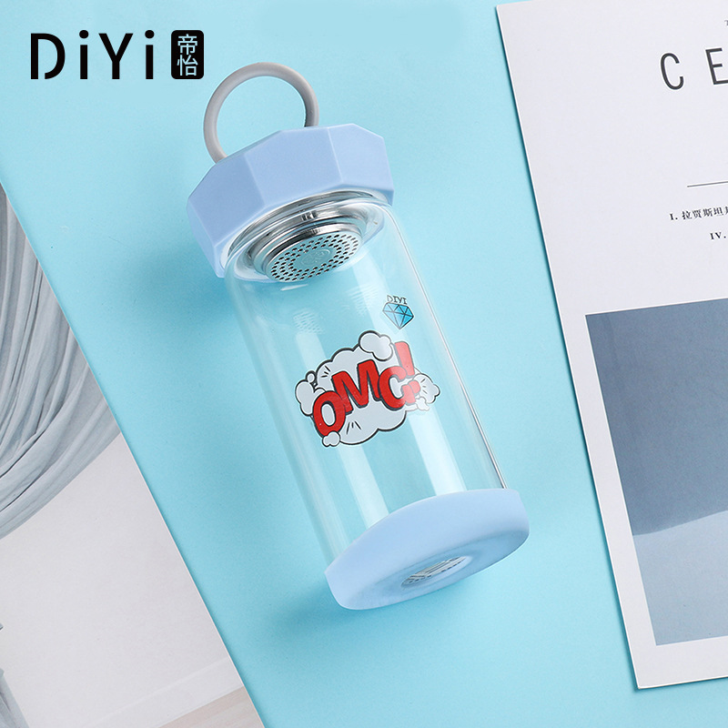 Yiwu Good Goods Manufacturers New Cute Cartoon Silicone Rope Tea Cup Single-Layer Non-Slip With Cover High Borosilicate Glass Water Cup Female -1006/36591 Item Picture