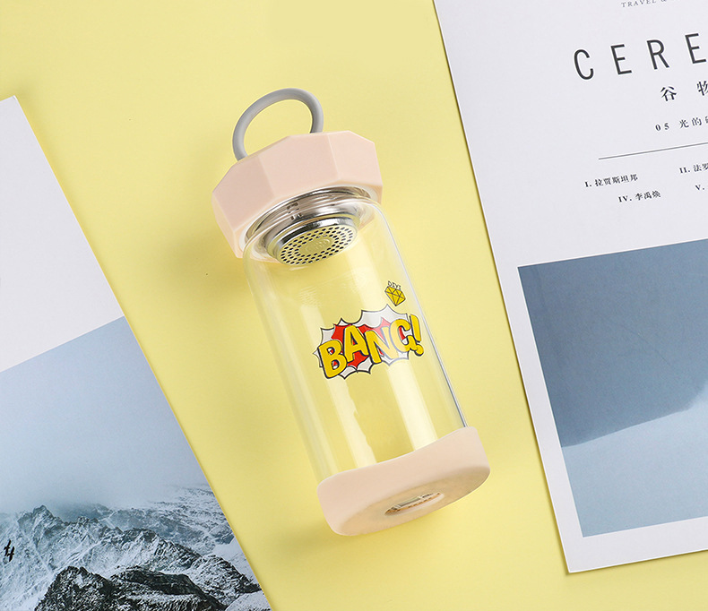 Yiwu Good Goods Manufacturers New Cute Cartoon Silicone Rope Tea Cup Single-Layer Non-Slip With Cover High Borosilicate Glass Water Cup Female -1006/36591 undefined