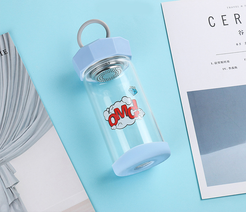 Yiwu Good Goods Manufacturers New Cute Cartoon Silicone Rope Tea Cup Single-Layer Non-Slip With Cover High Borosilicate Glass Water Cup Female -1006/36591 undefined
