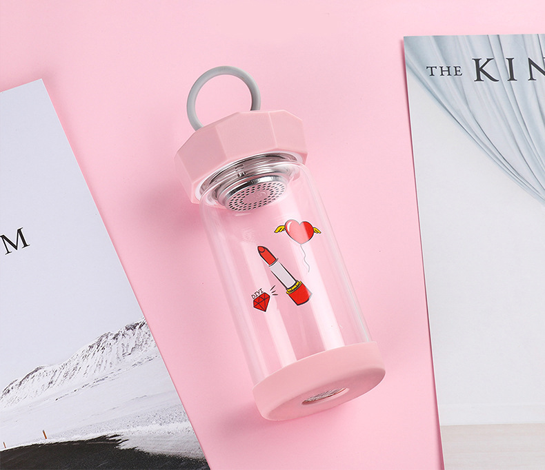 Yiwu Good Goods Manufacturers New Cute Cartoon Silicone Rope Tea Cup Single-Layer Non-Slip With Cover High Borosilicate Glass Water Cup Female -1006/36591 undefined