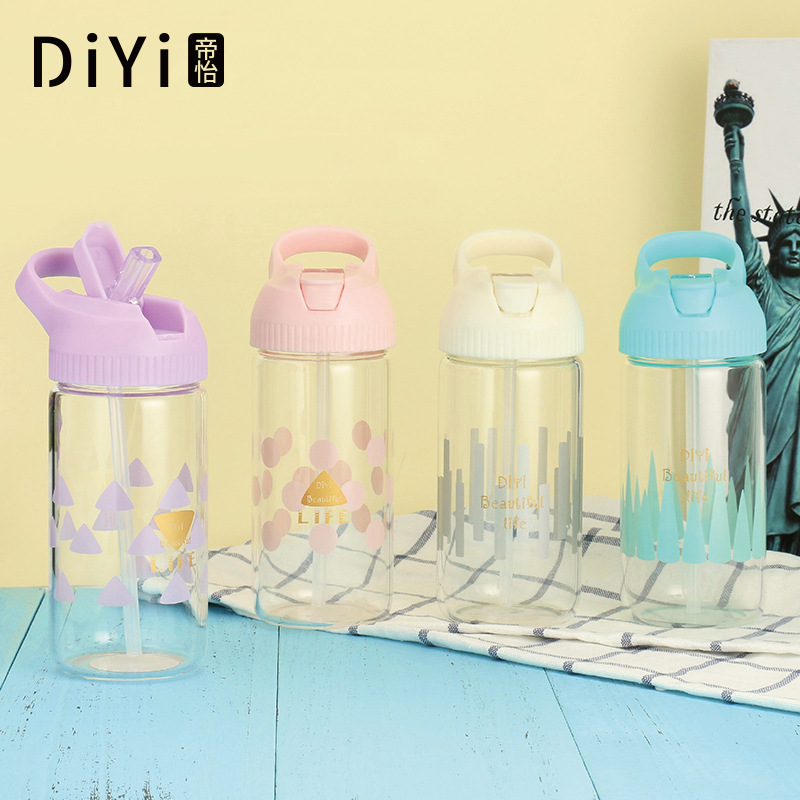 Yiwu good goods new creative straw single-layer glass male and female transparent fashion hand warmer outdoor will carry handle juice cup -1006/36591 thumbnail