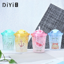 义乌好货 新款小清新消暑夏日冰杯 可爱学生创意双层塑料制冷果汁饮料杯-1006/36591