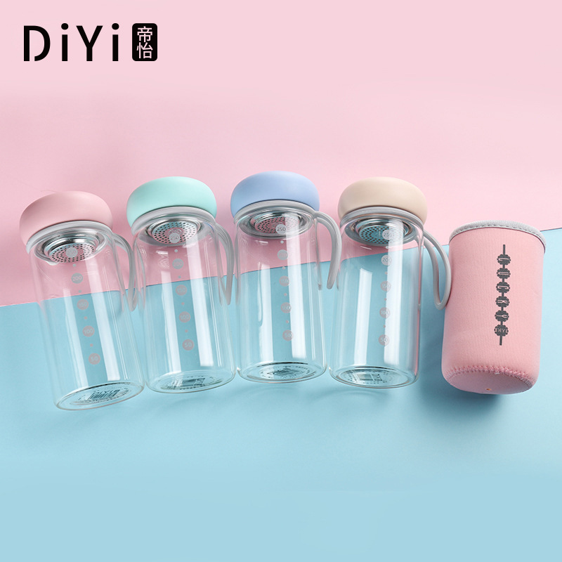 Yiwu Good Goods Manufacturers Direct Sales Lovely High Temperature And Anti-Hot Portable Cup Female Cartoon Single Layer High Borosilicate Glass Water Cup Wholesale -1006/36591