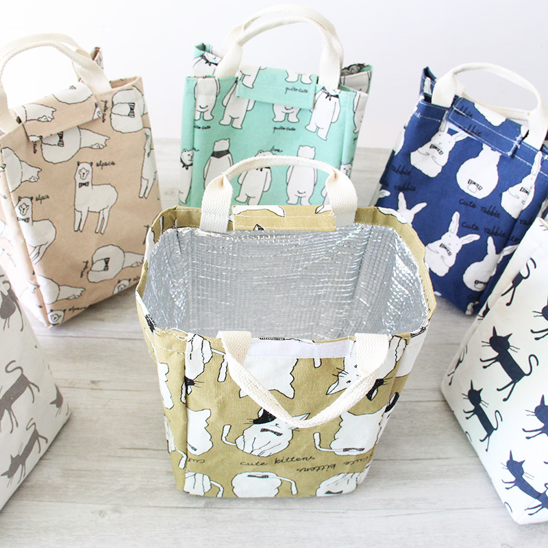 Yiwu Selection cartoon square cotton and hemp rope travel bag shoe bag convenient makeup bag cartoon insulation bag Item Picture