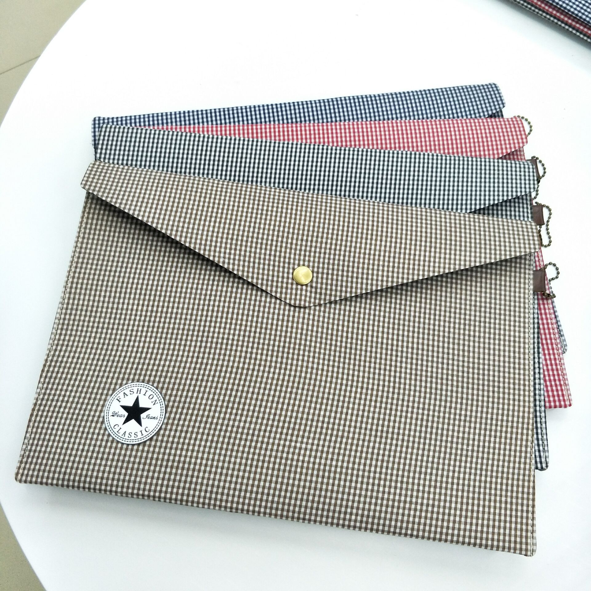 Buhechu Classic Grid A4/A5 Felt Magnetic Buckle File Bag Office File Storage Bag Can Be Customized Factory Direct Sales
