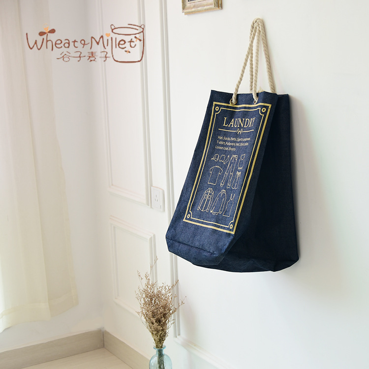 Yiwu Selection millet wheat large round European novel jeans can carry a blue bag dirty pocket Specification drawing