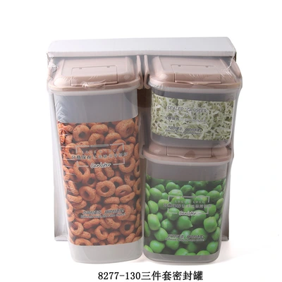 Yiwu Selection household grain storage box food with a cover square grain container plastic transparent storage box three sealed cans -1006/35978 thumbnail