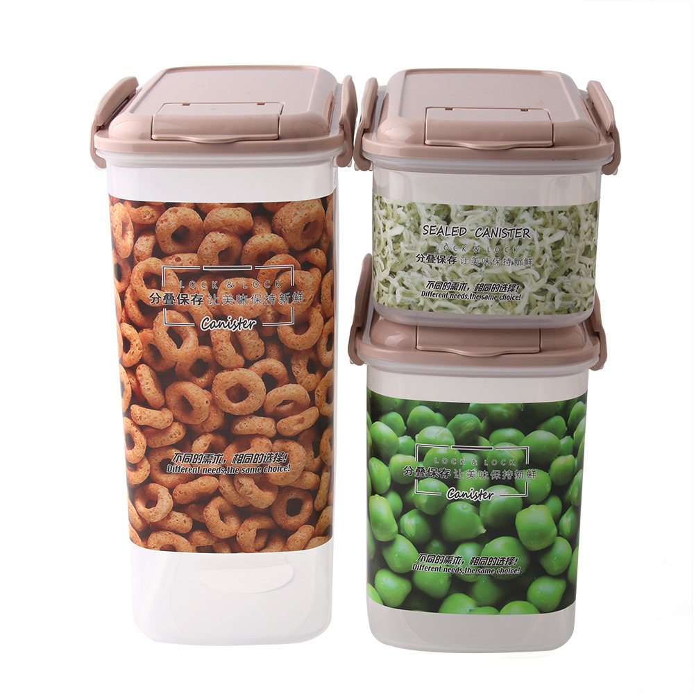 Yiwu Good Goods Household Five-Grain Storage Box, Food with Lid, Square Grain Jar, Plastic Transparent Storage Box, Three-piece Set, Sealed Jar -1006/35978 Application Scenario