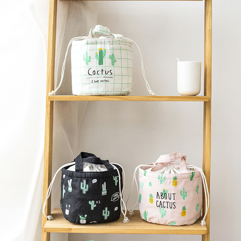 Yiwu Selection wheat cactus rope insulation bag round bag insulation lunch box bag bento bag aluminum film thumbnail