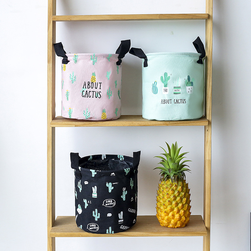 Yiwu Selection wheat cactus series bedroom small size cotton linen table top storage bucket wholesale thumbnail