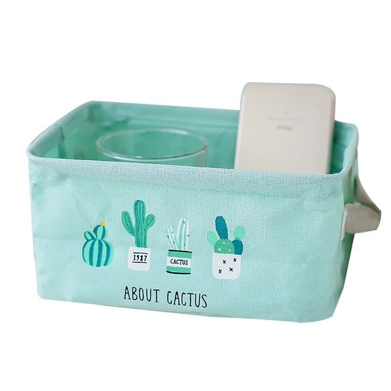 Yiwu good millet wheat new cotton and linen folding cactus series desktop storage box undefined
