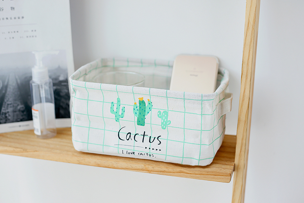 Yiwu good millet wheat new cotton and linen folding cactus series desktop storage box undefined