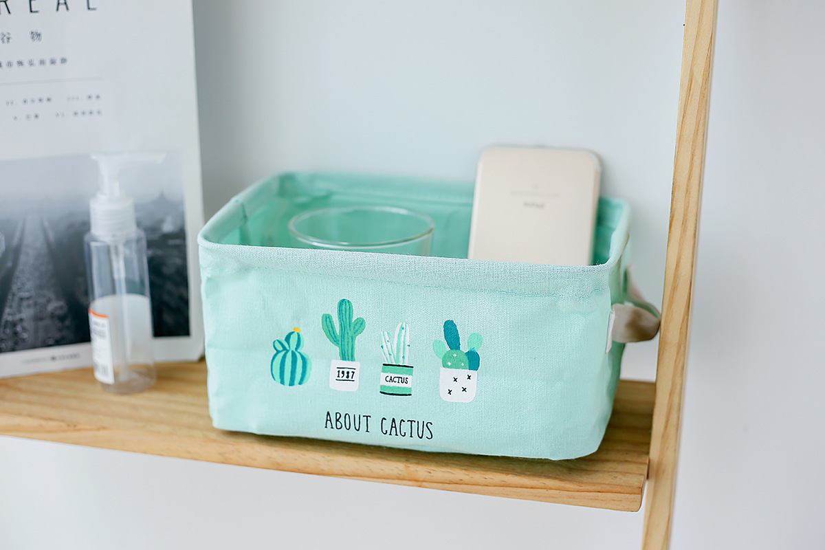 Yiwu good millet wheat new cotton and linen folding cactus series desktop storage box undefined