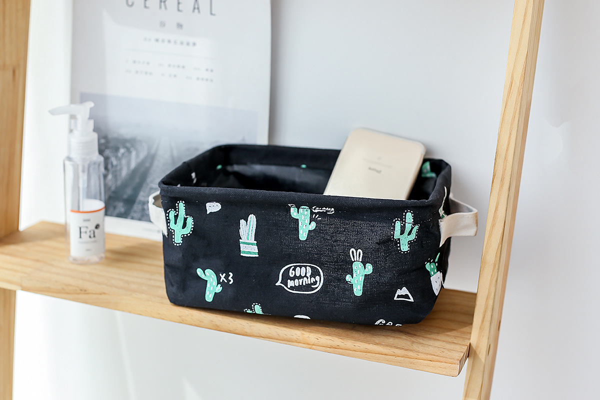 Yiwu good millet wheat new cotton and linen folding cactus series desktop storage box undefined