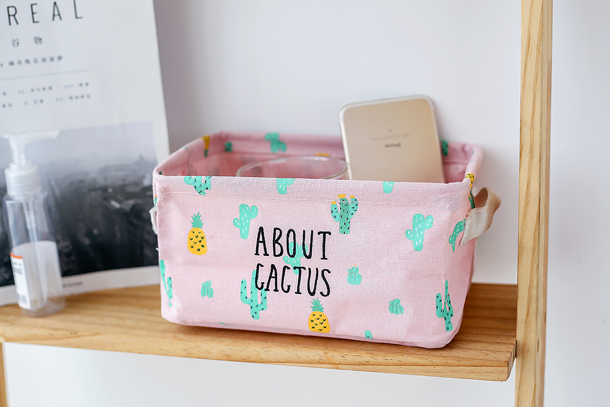 Yiwu good millet wheat new cotton and linen folding cactus series desktop storage box undefined