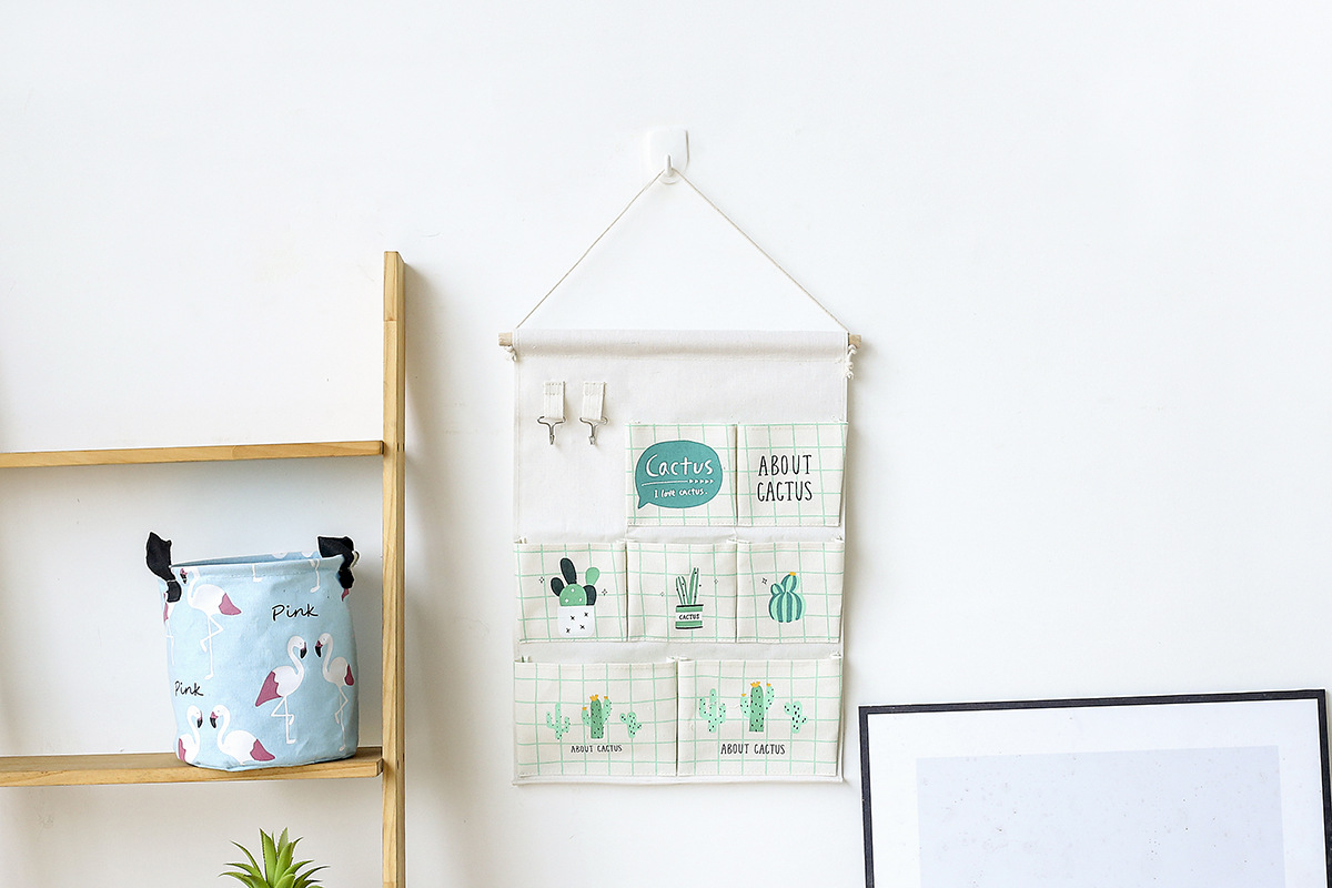 Yiwu Selection 7 pocket hook cactus wall hanging bag multi-functional sundry folding hanging bag undefined