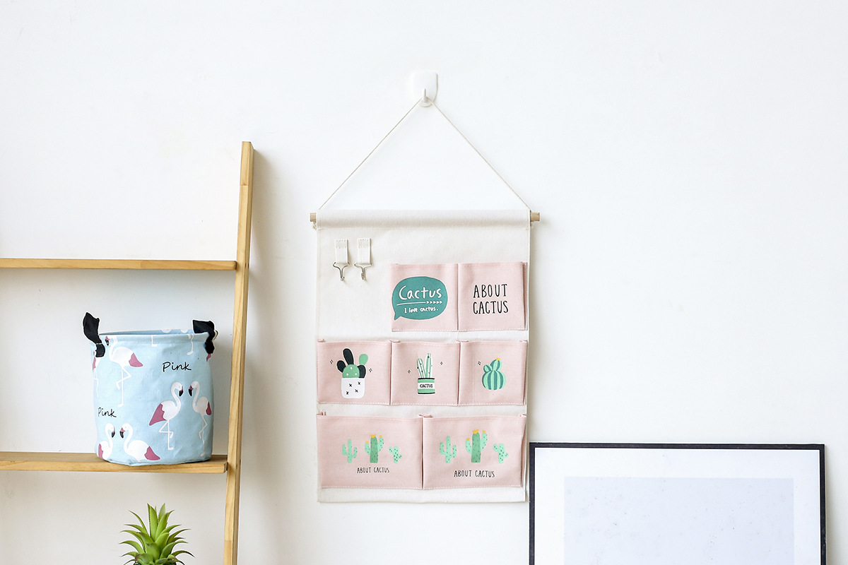 Yiwu Selection 7 pocket hook cactus wall hanging bag multi-functional sundry folding hanging bag undefined
