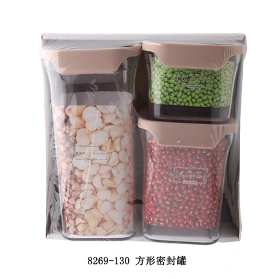 Household grain storage box food with a cover square plastic transparent storage box three sealed cans thumbnail
