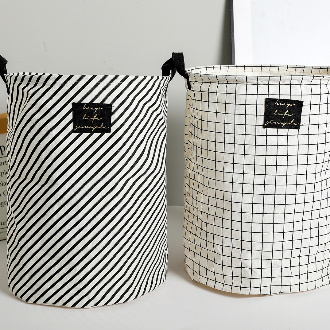 Yiwu Selection cotton and linen waterproof label black label laundry basket storage tank home storage folding bedroom Item Picture