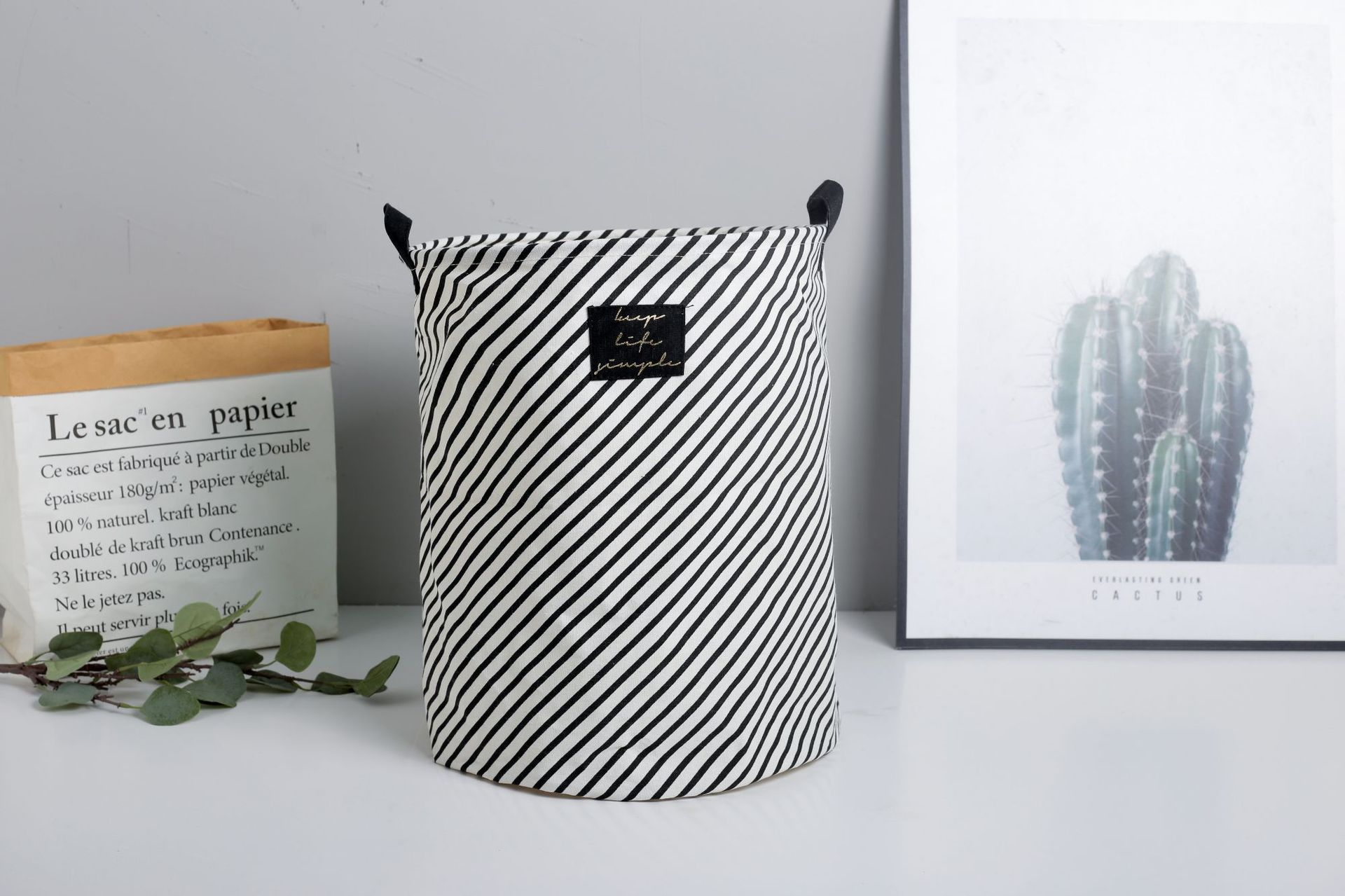 Yiwu Selection cotton and linen waterproof label black label laundry basket storage tank home storage folding bedroom undefined