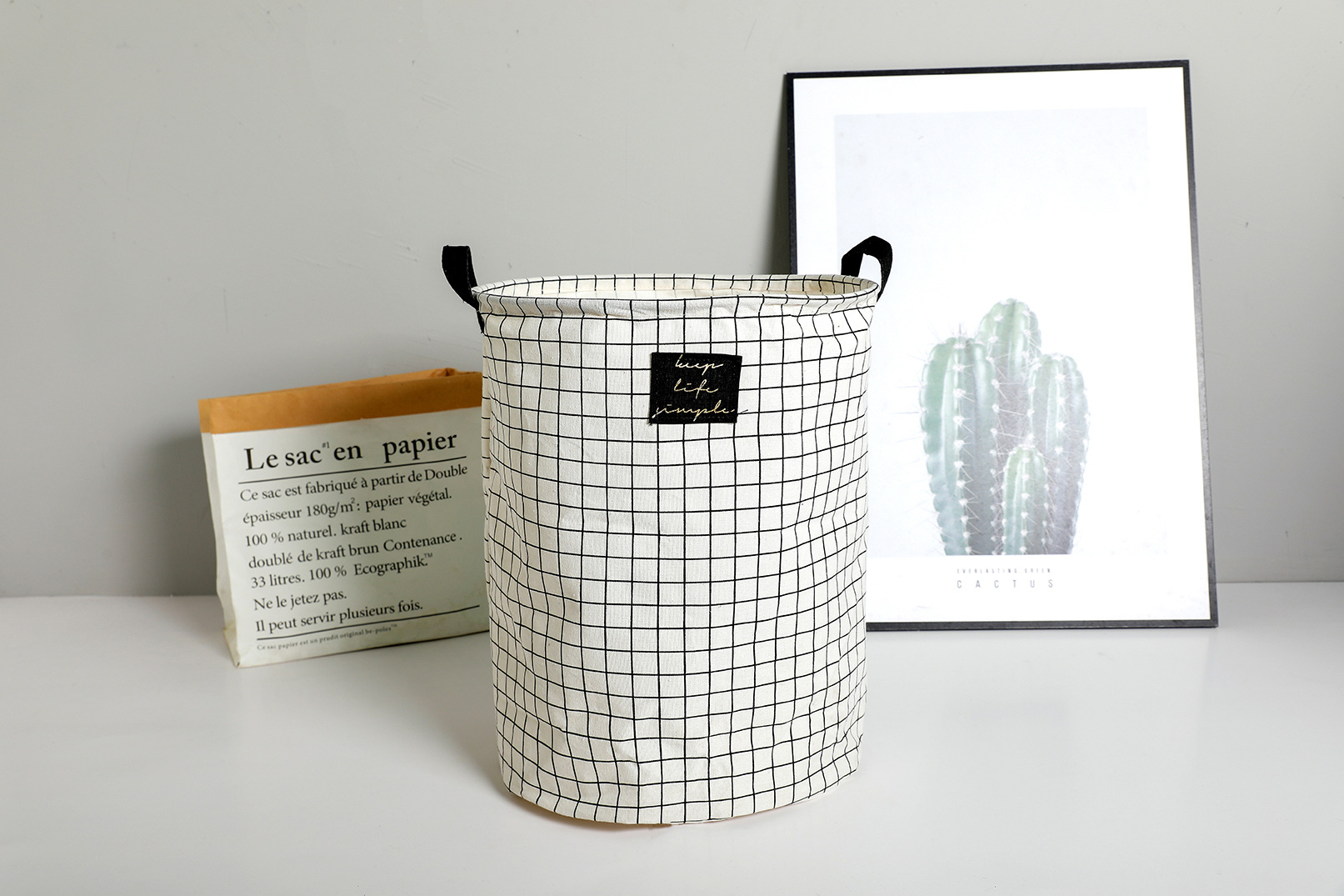 Yiwu Selection cotton and linen waterproof label black label laundry basket storage tank home storage folding bedroom undefined